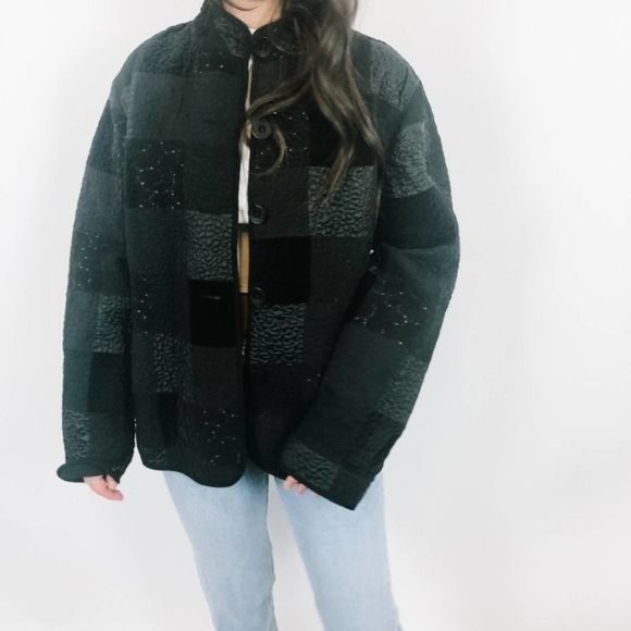 Vintage Jackets & Blazers - Vintage Black Floral Patchwork Jacket L